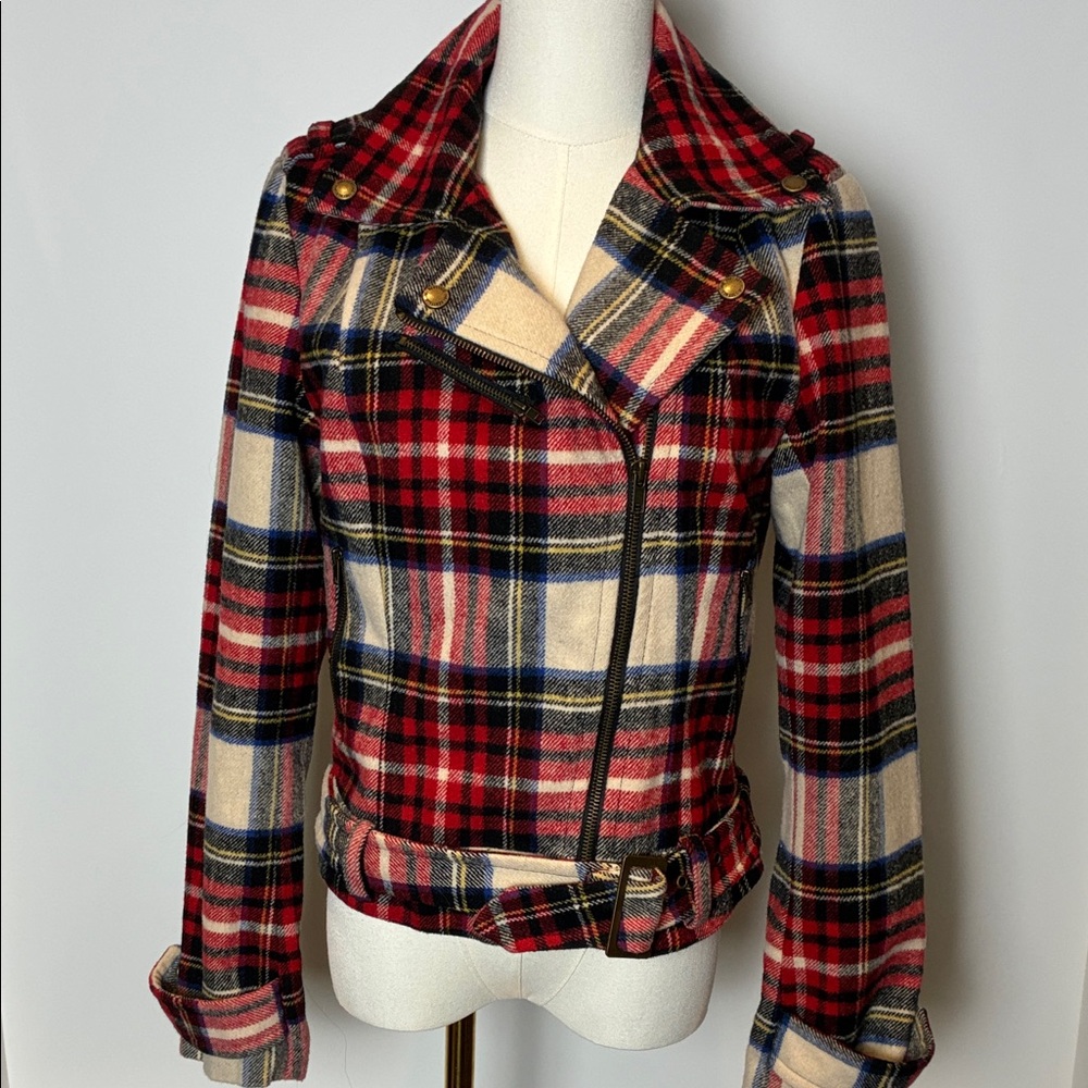 Heritage 1981 Red and Cream Plaid Moto Jacket
